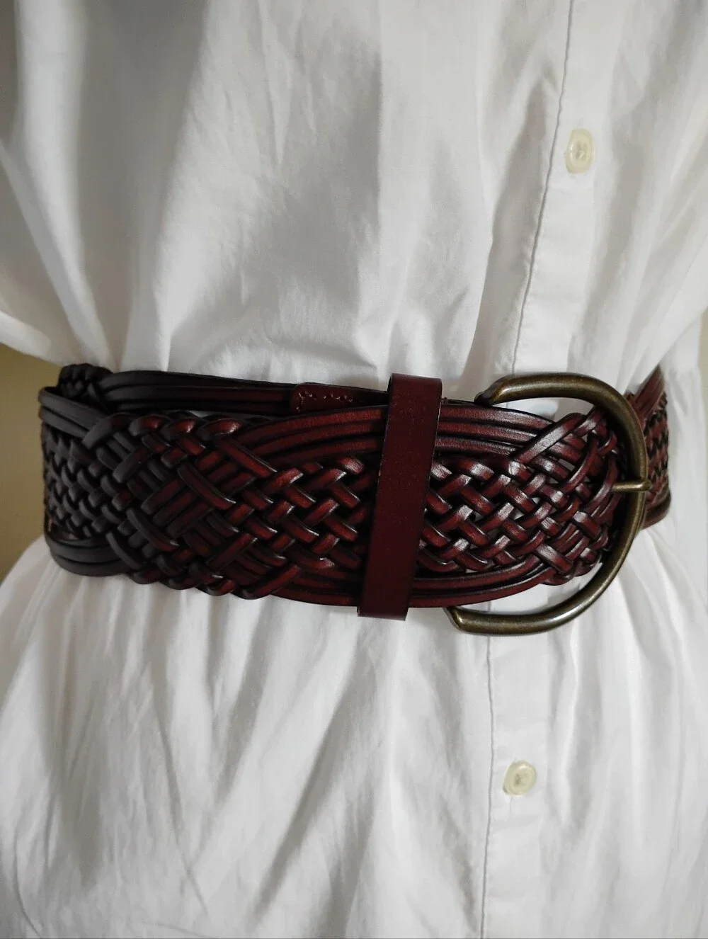 Woven Braided Bonded Leather Belt Brown Wide All Seasons Classic Bohemian